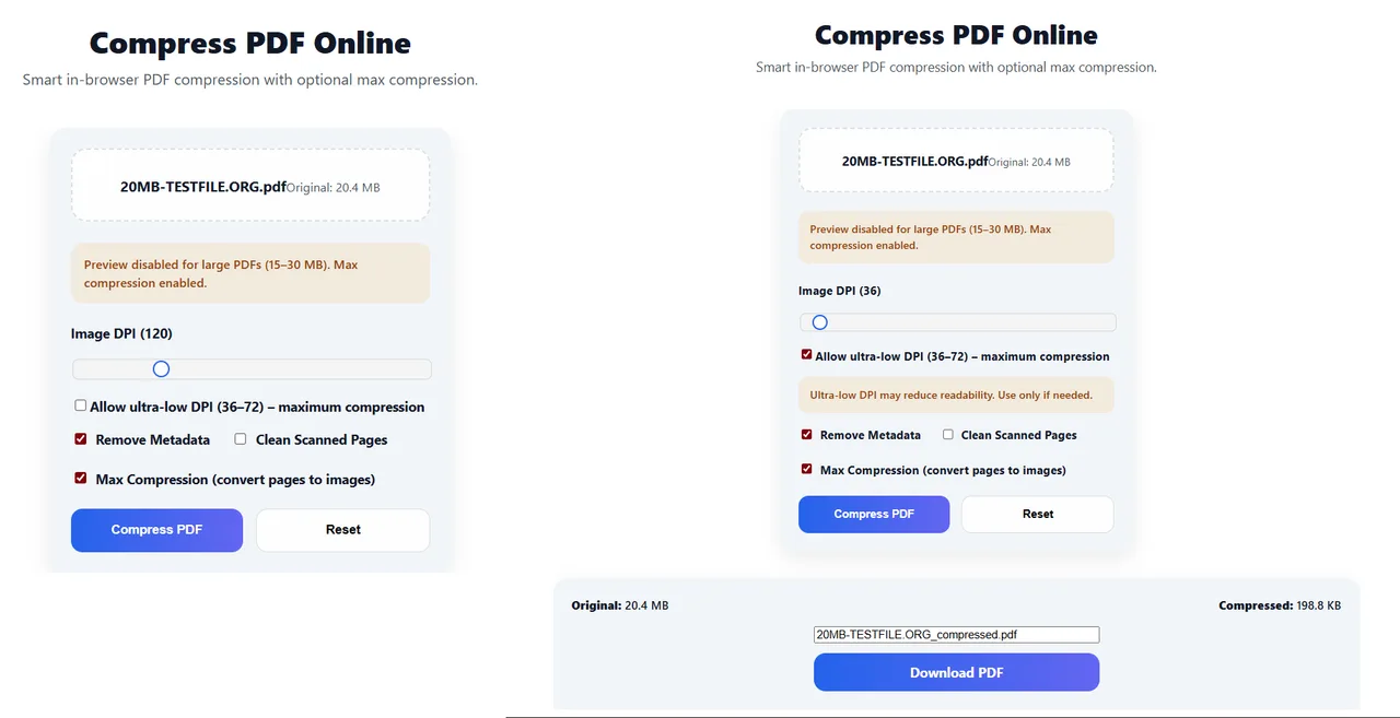 How to compress PDF below 200KB without losing quality